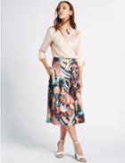 Marks & Spencer Blurred Floral Print A-line Midi Skirt Navy Mix