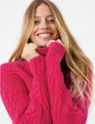 Marks & Spencer Cable Knit Roll Neck Jumper With Alpaca Cerise