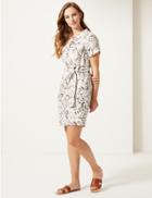 Marks & Spencer Pure Linen Animal Print Shirt Dress Ivory Mix