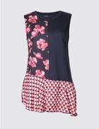 Marks & Spencer Floral Print Asymmetric Sleeveless Tunic Navy Mix