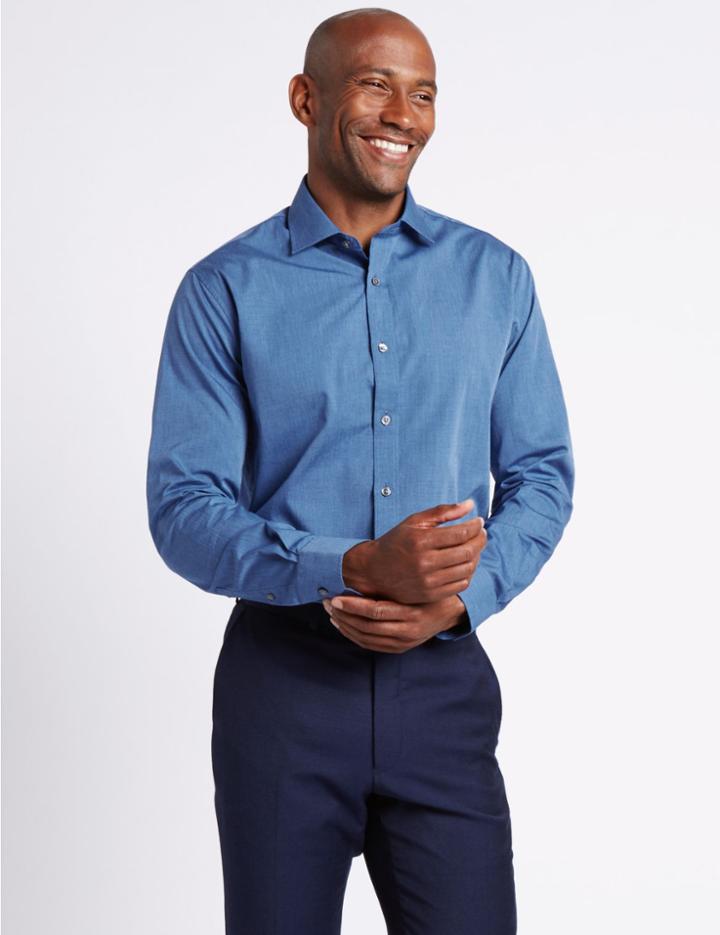 Marks & Spencer Pure Cotton Easy To Iron Tailored Fit Shirt Navy