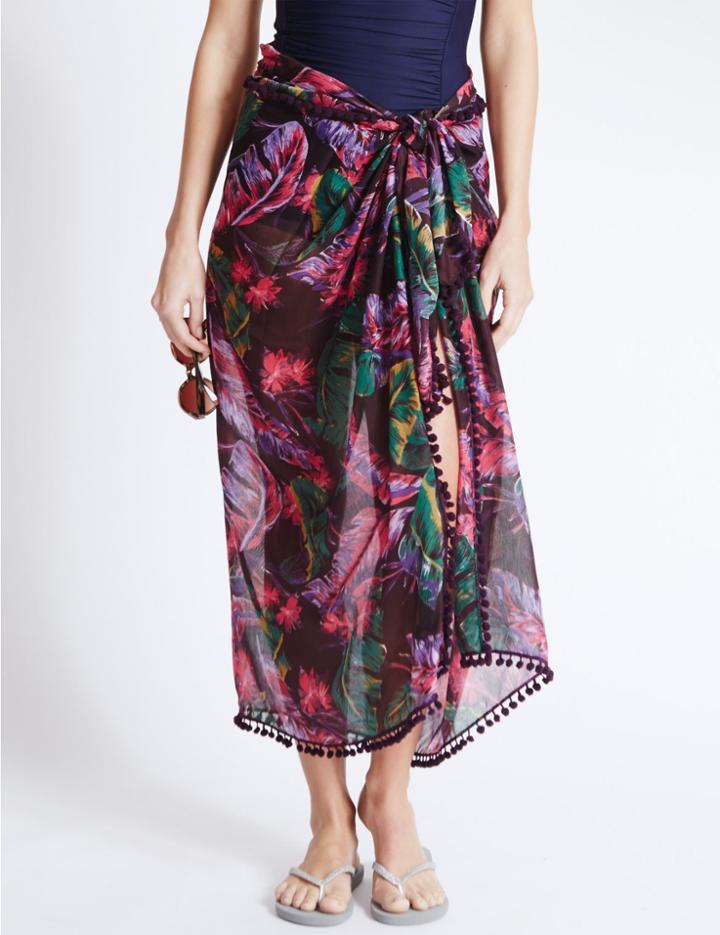 Marks & Spencer Floral Print Sarong Wrap Wine Mix