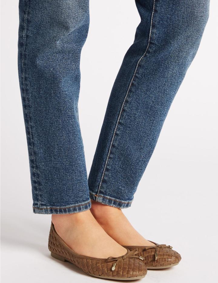 Marks & Spencer Leather Weave Ballet Pumps Tan
