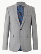 Marks & Spencer Grey Checked Slim Fit Jacket Grey Marl