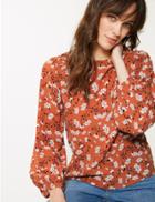Marks & Spencer Floral Print Round Neck Long Sleeve Blouse Orange Mix