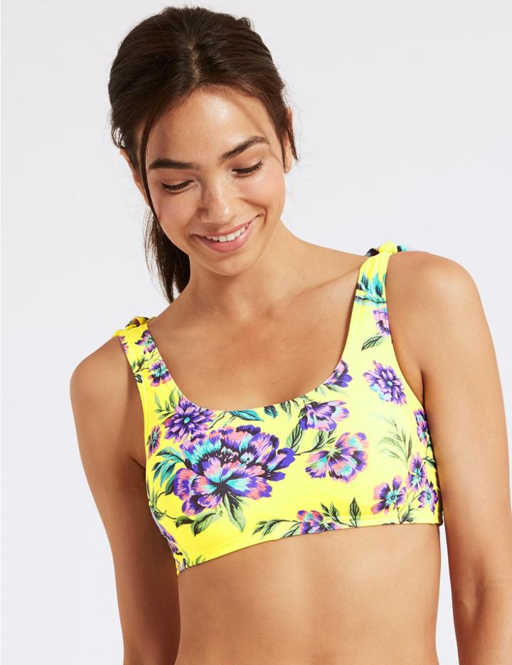 Marks & Spencer Floral Print Non-wired Balcony Bikini Top Yellow Mix