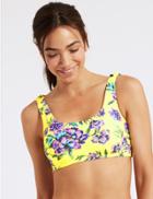 Marks & Spencer Floral Print Non-wired Balcony Bikini Top Yellow Mix