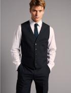 Marks & Spencer Navy Tailored Fit Italian Wool Waistcoat Dark Navy