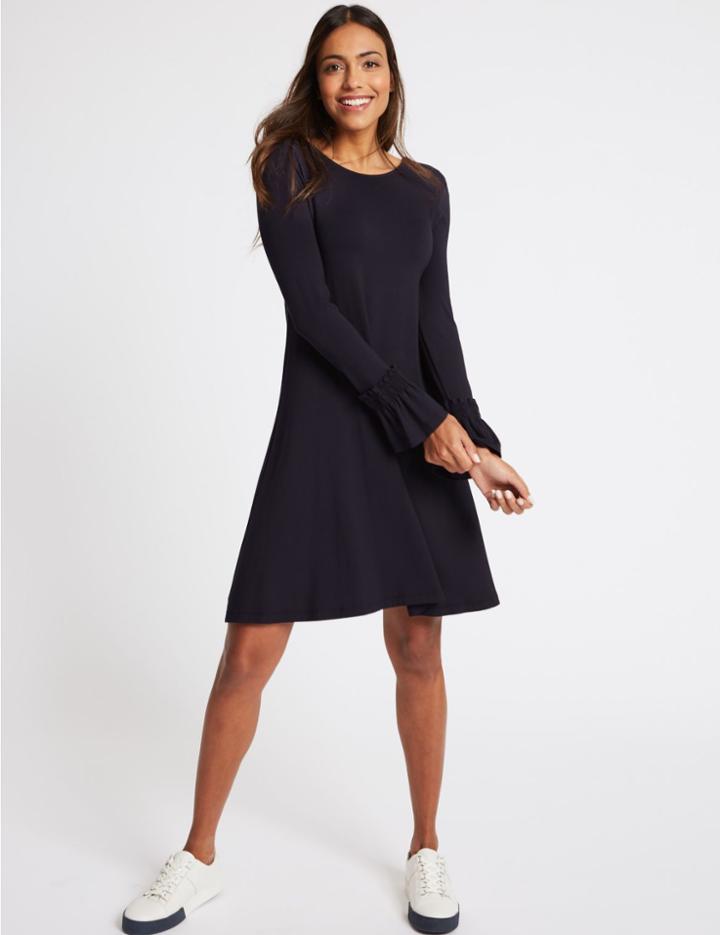 Marks & Spencer Flared Long Sleeve Swing Dress Navy