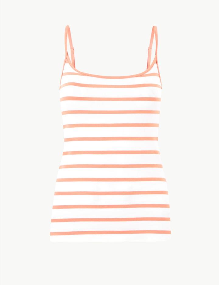 Marks & Spencer Striped Fitted Camisole Top Coral Mix