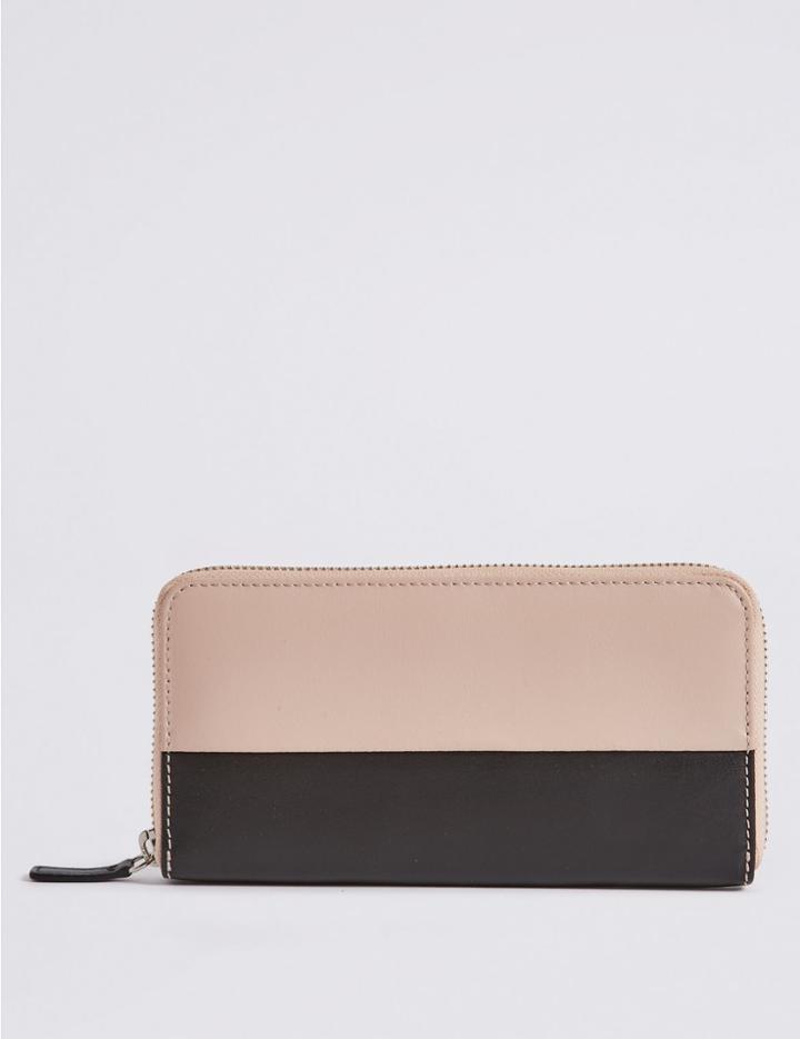 Marks & Spencer Leather Colour Block Zipped Purse Black Mix