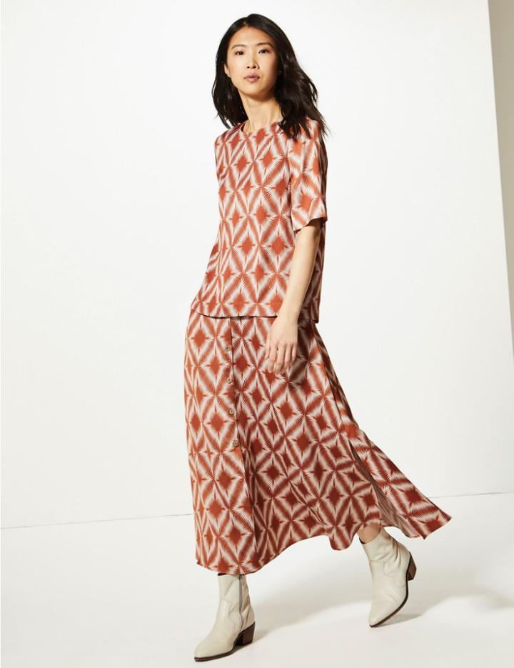 Marks & Spencer Diamond Print Shell Top Light Tan Mix