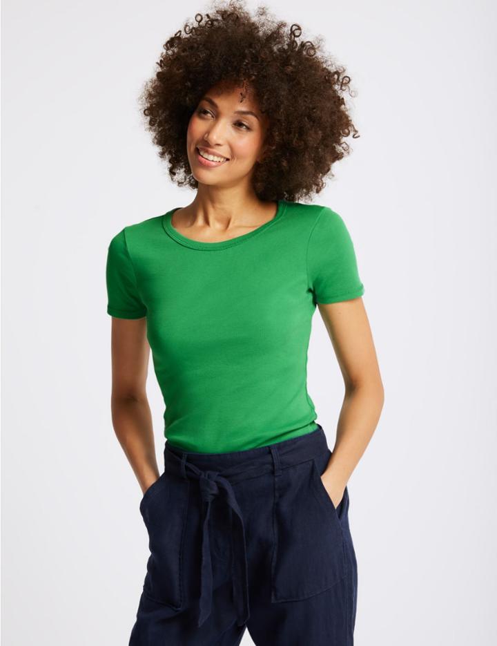 Marks & Spencer Cotton Rib Crew Neck T-shirt Green