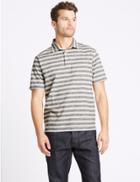 Marks & Spencer Pure Cotton Striped Polo Shirt Ecru