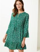 Marks & Spencer Floral Button Front Relaxed Mini Dress Green Mix