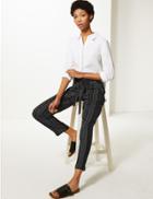 Marks & Spencer Linen Blend Striped Straight Leg Trousers Black Mix