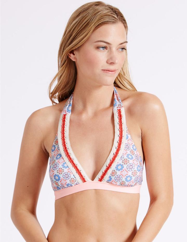 Marks & Spencer Tile Print Triangle Bikini Top Coral Mix