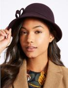 Marks & Spencer Pure Wool Velvet Bow Cloche Winter Hat Dark Grape