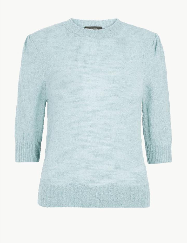 Marks & Spencer Textured Boucl Round Neck Top Sky