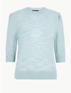 Marks & Spencer Textured Boucl Round Neck Top Sky