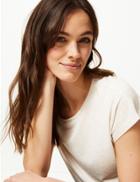 Marks & Spencer Longline Round Neck Relaxed Fit T-shirt Oatmeal
