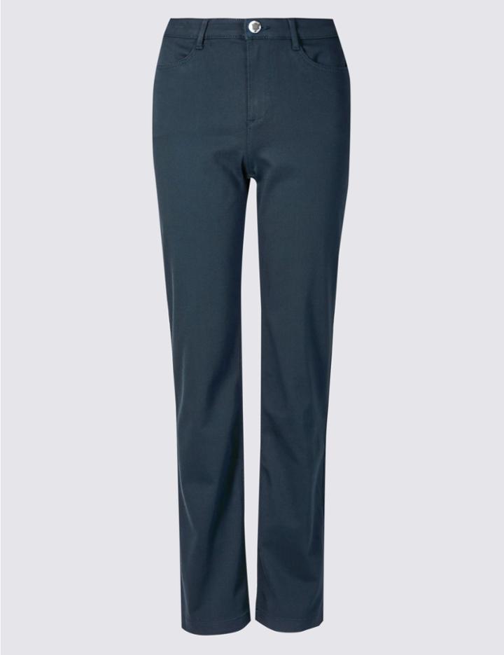 Marks & Spencer Sateen Roma Rise Straight Leg Jeans Dark Petrol