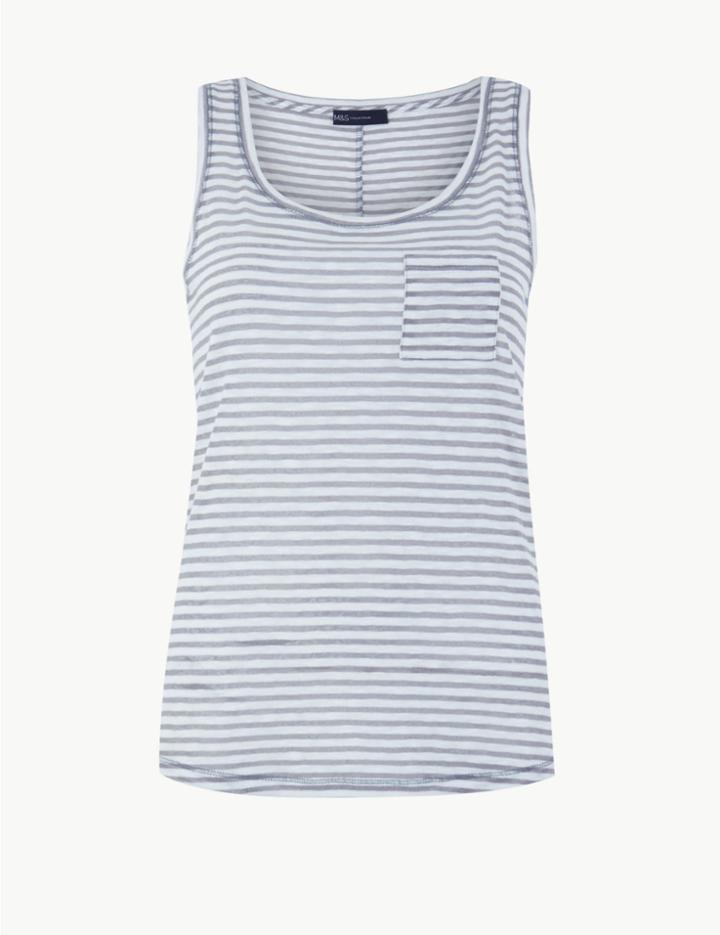 Marks & Spencer Cotton Rich Striped Vest Top Grey Mix