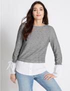 Marks & Spencer Pure Cotton Striped Long Sleeve Jersey Top Grey Mix