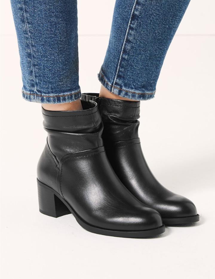 Marks & Spencer Leather Ruched Jeans Boots Black