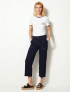 Marks & Spencer Pure Cotton Wide Leg Ankle Grazer Trousers Navy