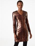 Marks & Spencer Sparkly Shift Mini Dress Bronze Mix