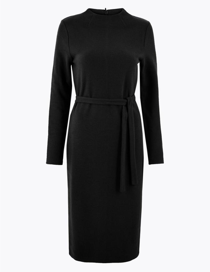 Marks & Spencer Belted Shift Midi Dress Black