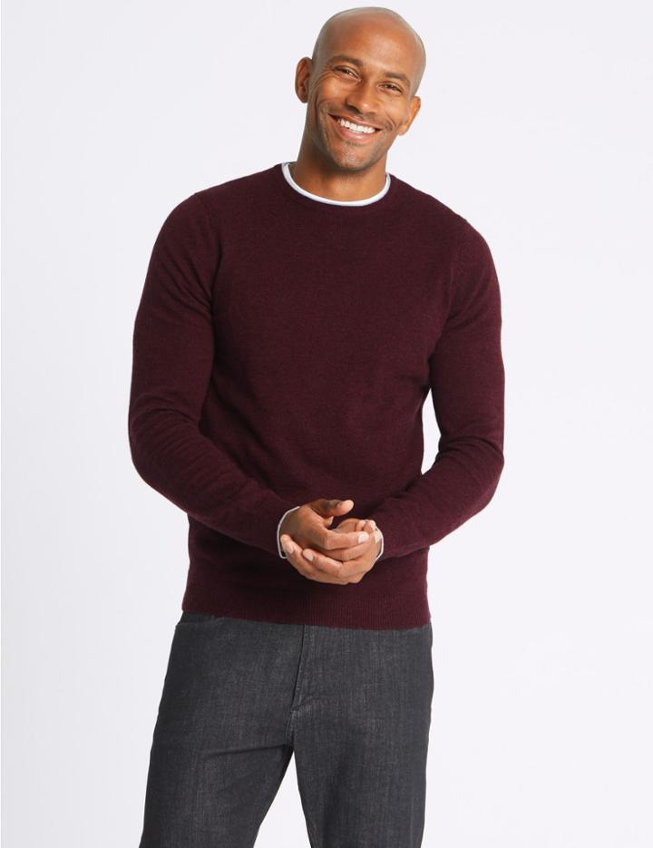 Marks & Spencer Merino Wool Rich Crew Neck Jumper Berry