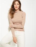 Marks & Spencer Cotton Rich Striped Long Sleeve T-shirt Light Tan Mix