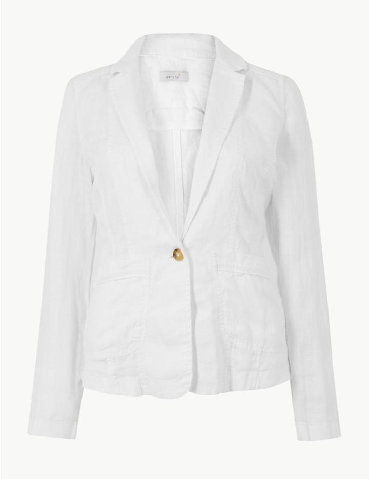 Marks & Spencer Pure Linen Single Breasted Short Jacket White