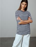 Marks & Spencer Oversized Striped Short Sleeve T-shirt Navy Mix