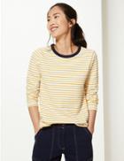 Marks & Spencer Pure Cotton Striped Regular Fit Sweatshirt Yellow Mix