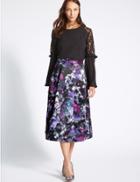 Marks & Spencer Floral Print A-line Midi Skirt Dark Navy Mix