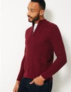 Marks & Spencer Cotton Rich Cable Knit Cardigan Dark Claret