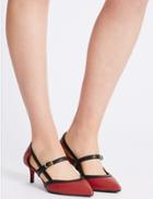 Marks & Spencer Wide Fit Kitten Heel Strap Court Shoes Red Mix