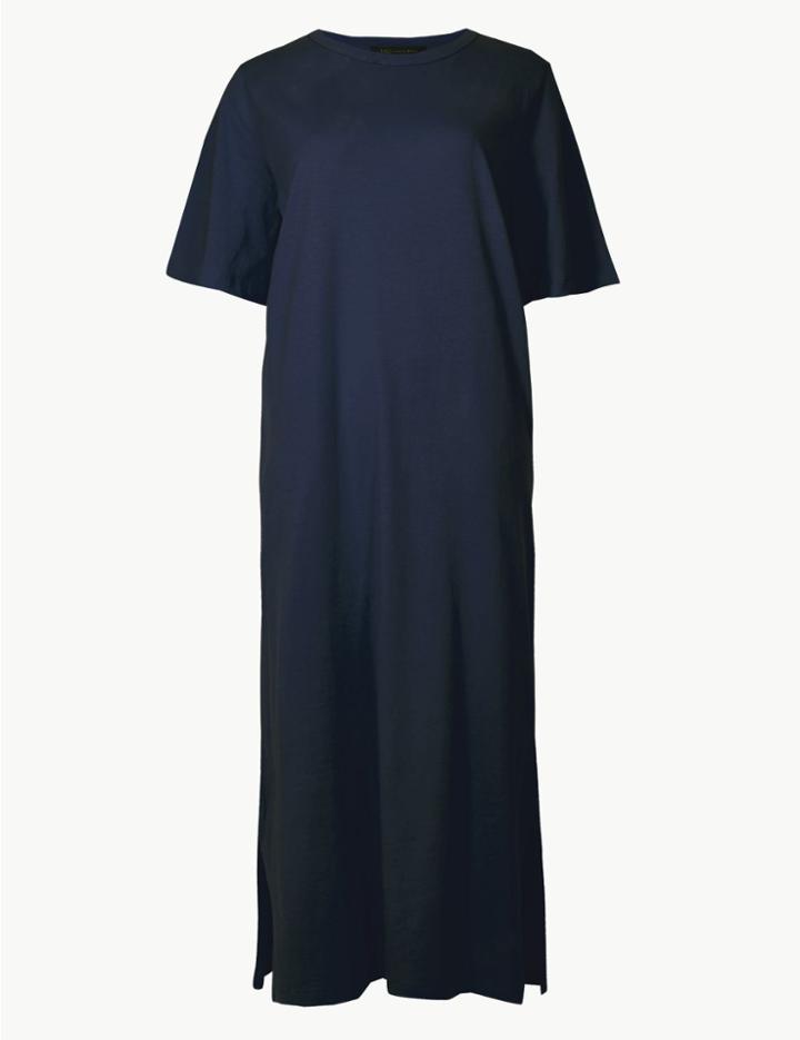Marks & Spencer Pure Cotton Short Sleeve Shift Maxi Dress Navy