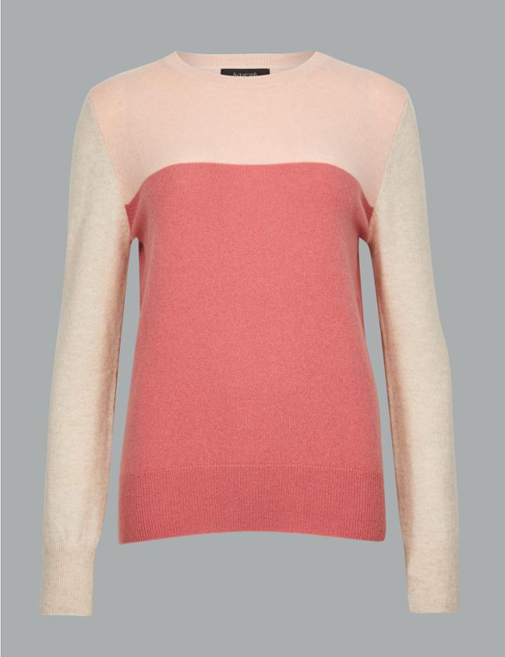 Marks & Spencer Pure Cashmere Colour Block Round Neck Jumper Multi