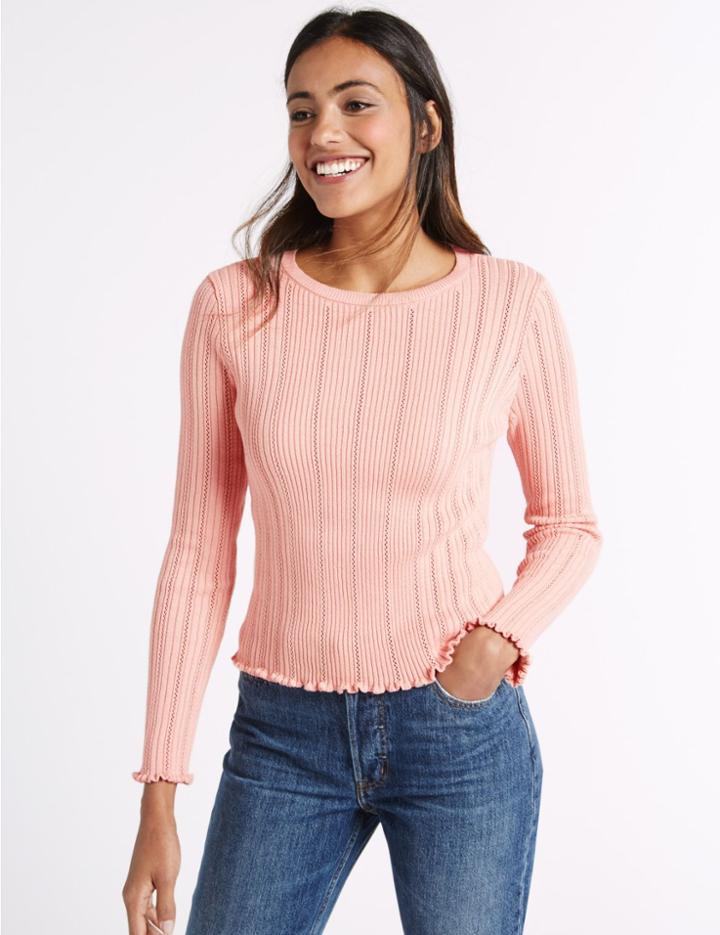 Marks & Spencer Pure Cotton Vertical Pointelle Jumper Soft Peach