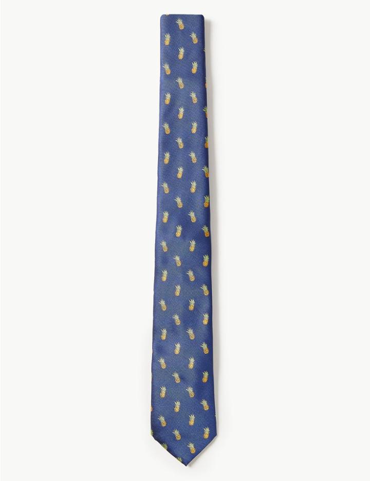 Marks & Spencer Pineapple Print Tie Navy Mix