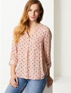 Marks & Spencer Printed Notch Neck Long Sleeve Blouse Pink Mix