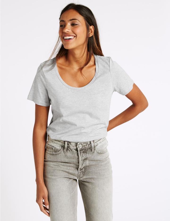 Marks & Spencer Pure Cotton Short Sleeve T-shirt Grey