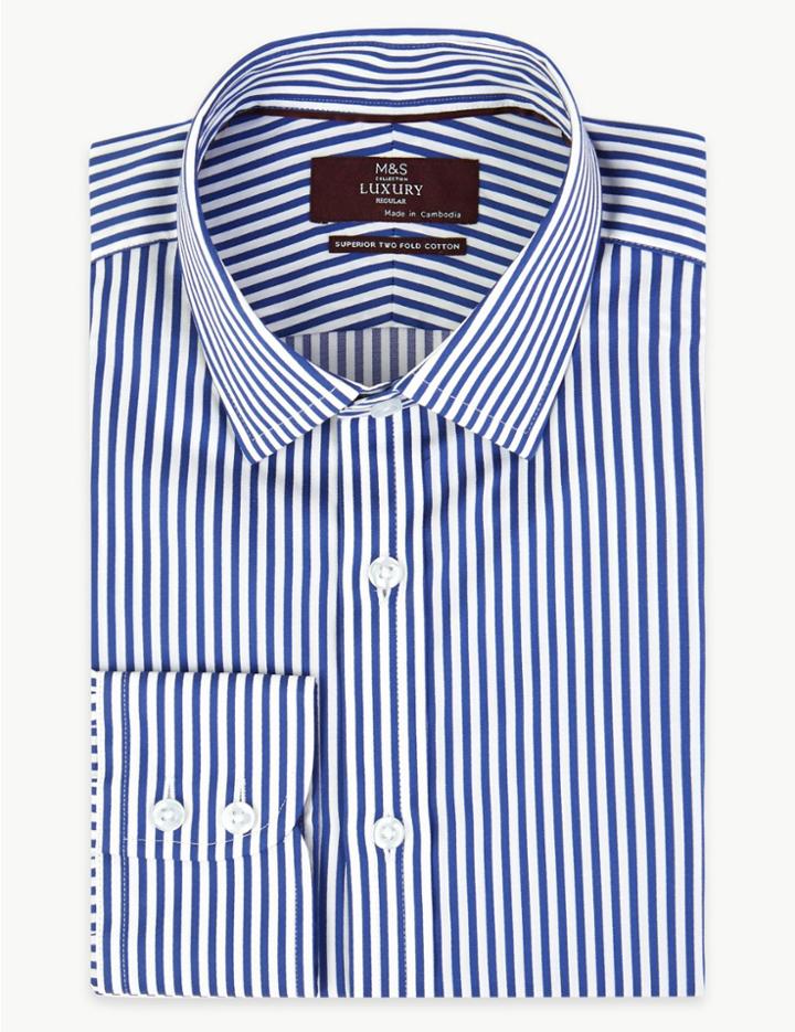 Marks & Spencer Sateen Striped Shirt Blue Mix
