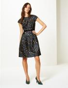 Marks & Spencer Floral Print Cap Sleeve Skater Dress Navy Mix