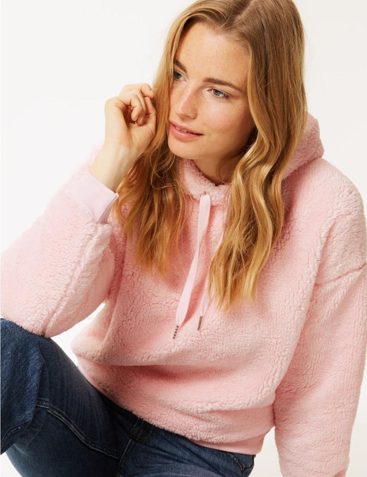Marks & Spencer Borg Long Sleeve Hooded Sweatshirt Blush