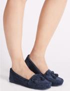 Marks & Spencer Suede Moccasin Slippers With Stain Away&trade; Navy